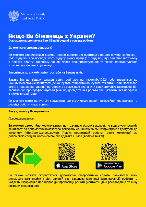 Ulotka dla uchodźców z Ukrainy