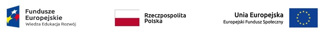 Logo Programu Operacyjnego Wiedza Edukacja Rozwój, Flaga Polski, Logo Uni Europejskiej Europejskiego Funduszu Społecznego